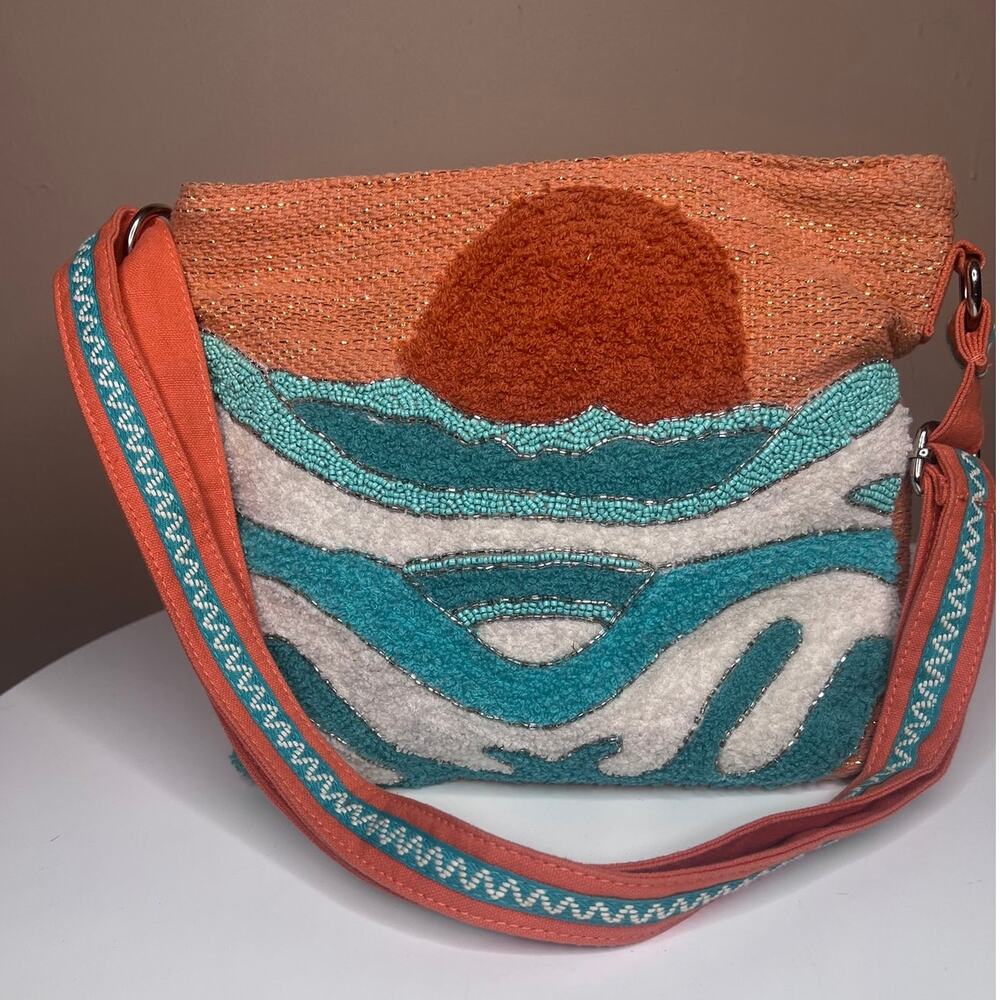 VIRAL America & Beyond Textured Sunset Make Waves Beaded Bag Boho Coastal Purse